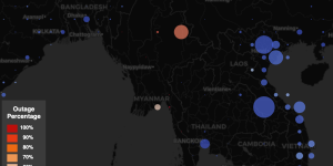 缅甸和邻近地区的网络中断地图。